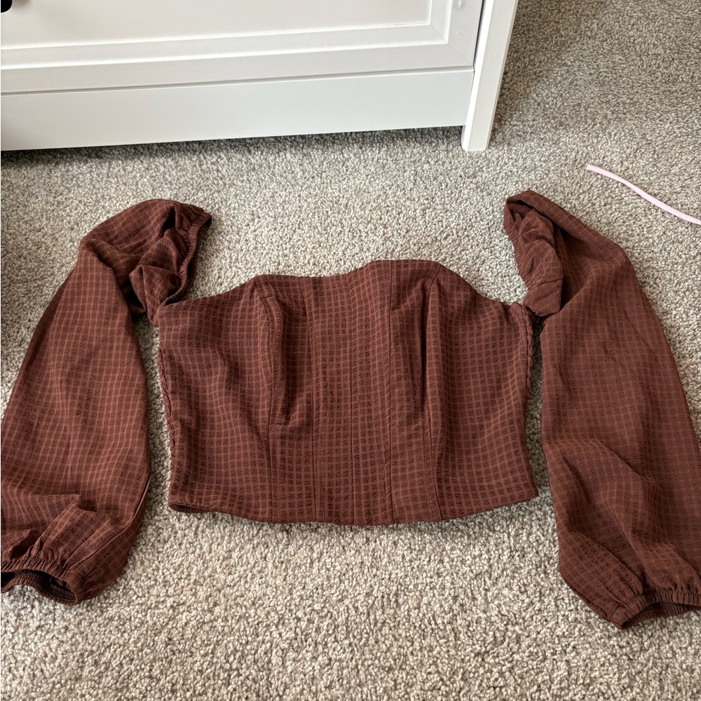 Wild Fable Brown Checkered Crop Top